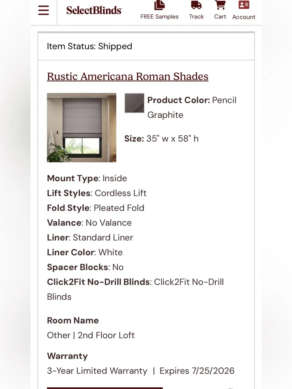 Select Blinds purchased from